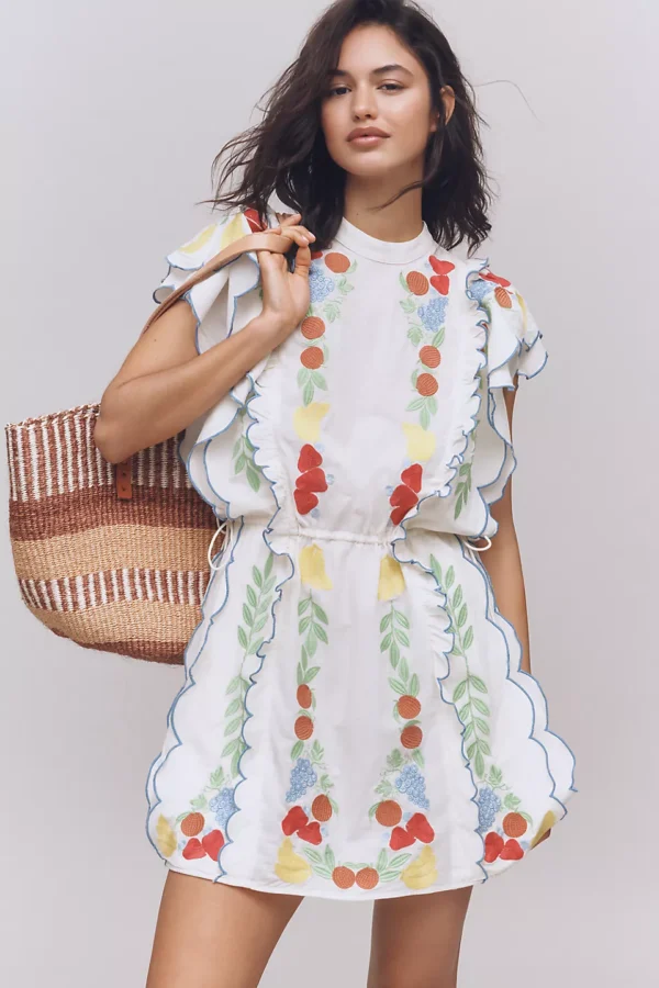 Farm Rio x Anthropologie Embroidered Ruffle mini Dress